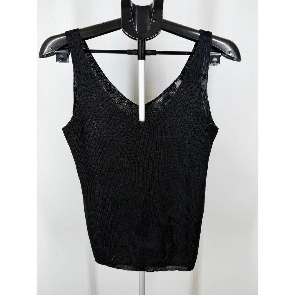 Tahari Womens‎ Black V-Neck Knit Tank Top Sleeveless Ribbed Shell Size S New